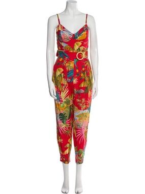 FARM Rio Red Tropical Jumpsuit Summer Vacation Cruise Natural Fiber